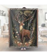 Enchanted Stag Woven Blanket Throw Medieval Tapestry Nature Fantasy Deer Decor - $52.79 - $98.55