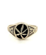Vintage Sterling Signed 925 Inlay Black Enamel Carved Cannabis Leaf Ring... - £31.16 GBP
