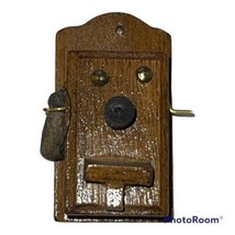 Dollhouse Miniature Vintage Wall Mount Hand Crank Telephone Phone Toy Wood - $8.39