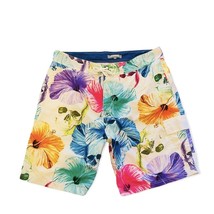 Men&#39;s Swim Trunks Hibiscus Floral and Skulls Board Shorts Pockets Mesh L... - £13.23 GBP