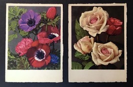 Lot of 2 Vintage Floral Cards 1 Marked Gyger Adelboden Printed in Switzerland - £11.06 GBP