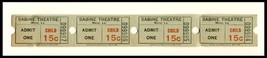 4 Sabine Movie Theatre Tickets, Many, Louisiana/LA, Child Admission, 195... - $4.95