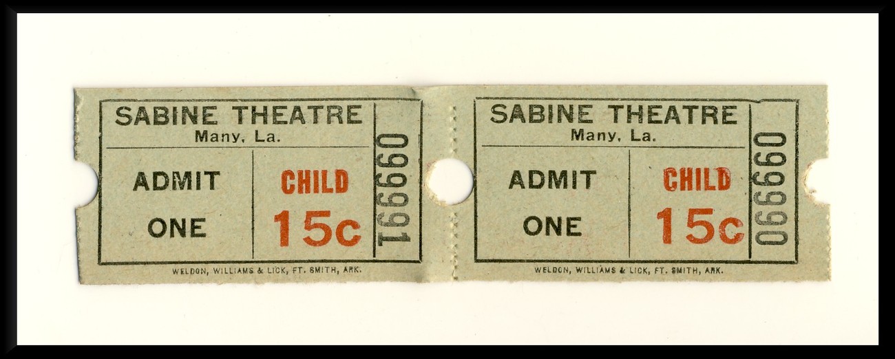 2 Sabine Movie Theatre Tickets, Many, Louisiana/LA, Child Admission, 195... - $2.95