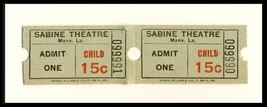 2 Sabine Movie Theatre Tickets, Many, Louisiana/LA, Child Admission, 195... - £2.32 GBP