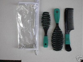 3 Piece Brush &amp; Comb Set,W / Plastic Travel Bag --NEW - £7.98 GBP