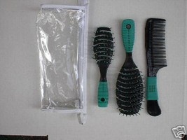 3  PIECE BRUSH &amp; COMB SET,W / PLASTIC TRAVEL BAG --NEW - £7.81 GBP