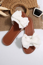 White Bow Knot Decor PU Leather Insole Flat Slippers - $232.87 MXN