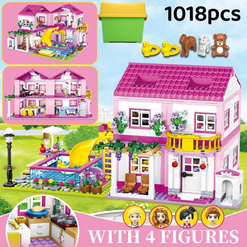 City Street View House Holiday Villa Castle Building Block Series Pool B... - $68.35 CAD