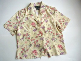 Vintage Requirements 100% Rayon Yellow Floral Short Sleeve Blouse Size L Large - $10.75