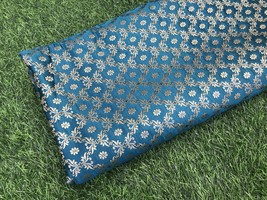Indian Brocade fabric Turquoise &amp; Gold Fabric Wedding Fabric, Abaya Fabr... - $7.49+