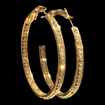 gold tone crystal hoop earrings great quality  - £14.35 GBP