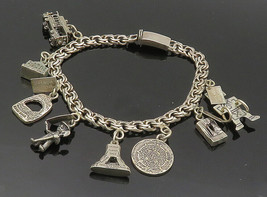 SOUTHWESTERN 925 Silver - Vintage Assorted Charms Chain Bracelet - BT8306 - £137.39 GBP