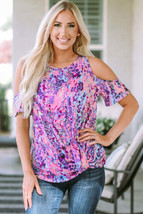 Printed Round Neck Cold Shoulder Blouse - £15.77 GBP