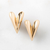 Plunder Earrings (New) Gold Heart - Cute Gold Dimensional Heart 1.25&quot; (PPE2324) - £12.93 GBP
