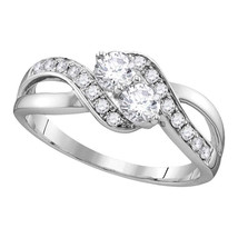 10k White Gold Round Diamond 2-stone Bridal Wedding Engagement Ring 5/8 Ctw - £787.77 GBP