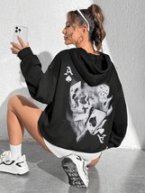 Trendy Tron Coolane Women&#39;s Hooded Card &amp; Fire Print Loose Sweatshirt Wi... - $672.90 MXN