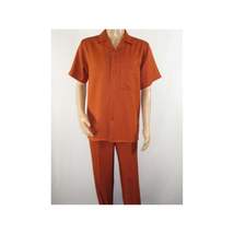 Men 2pc Walking Leisure Suit Short Sleeves By DREAMS 256-09 Solid Papaya image 7
