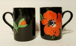 Fitz & Floyd Pavot Noir Poppy Coffee Cup Mug Black Japan Red Floral Set Of 2 EUC - $23.99