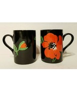 Fitz &amp; Floyd Pavot Noir Poppy Coffee Cup Mug Black Japan Red Floral Set ... - £18.78 GBP