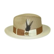 Men's Milani Straw Braided Fedora Hat Soft Crushable FDS-006 Ivory/Cognac image 4