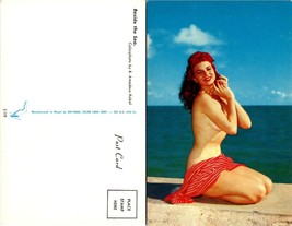 Beautiful Hot Red Head Lady Woman Red Lipstick Topless by Beach Vintage Postcard - £9.03 GBP