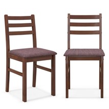 Set of 2 Modern Mid-Century Wood Dining Chairs with Linen Upholstered Seat - £144.06 GBP