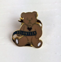 Vintage Teddy Bear volunteer heart Brooch Pin Enamel Gold Tone - £2.36 GBP