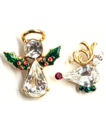 Christmas Angel Reindeer Rhinestone Pin Lot 2 Gold Tone Enamel Holiday J... - $274.97 MXN