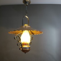Vintage Wrought Iron &amp; Copper Hanging Lantern Light Fixture – Rustic Amb... - $148.50