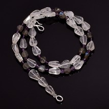 Natural Crystal Labradorite Amethyst Gemstone Smooth Beads Necklace 17&quot; UB-6967 - £7.84 GBP