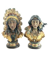 Native American Warrior And Woman Small Bust Statues Resin Apprx 7” - $39.95