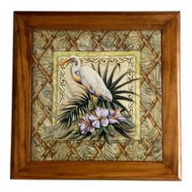 Cape Shore Kathleen Denis Egret Bird Tropical Floral Wall Art Tile Wood ... - $21.60