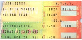 Anglais Vaincre Ticket Stub Octobre 27 1981 New York City - £32.03 GBP