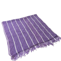 Handmade Crochet Afghan Throw Lap Blanket Lavender White Grannycore Stripe 50x28 - £15.75 GBP