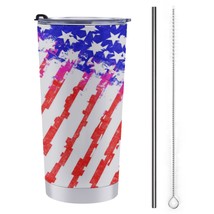 Mondxflaur USA Flag Stars Stripe Steel Thermal Mug Thermos with Straw for Coffee - £16.77 GBP