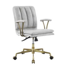 Office Chair, Vintage White Top Grain Leather & Gold - $578.99