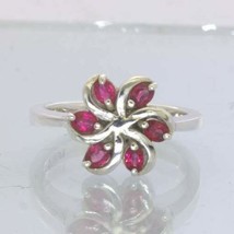 Red Sapphire Six Oval Ruby Gemstone 925 Silver Pinwheel Ring Size 7.5 Design 188 - £74.38 GBP