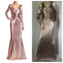 THEIA Couture Ruched Metallic Lame Gown (Size 10) - MSRP $995.00! - £313.21 GBP