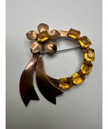 Vintage Gold Plate Orange Rhinestone Flower Brooch 7.5cm - $165.54 MXN