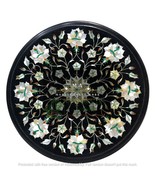 Black Marble Inlay Top Mother of Pearl Inlaid Home Decor Coffee Table En... - $206.95