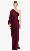 Dessy 8216....One-Shoulder Puff Sleeve Maxi Bias Dress...Cabernet....Siz... - £67.57 GBP