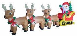 USED 8 Foot Long Christmas LED Inflatable Santa Claus Reindeer Sleigh De... - $42.57