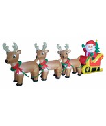 USED 8 Foot Long Christmas LED Inflatable Santa Claus Reindeer Sleigh Decoration - $42.57
