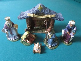 Compatible with Thomas Kinkade Nativity Set 6 PCS Nib, Manger, and 5 Figures Ori - £459.44 GBP