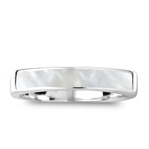 Rectangular Bar White Mother of Pearl Inlay Sterling Silver Ring-9 - £17.07 GBP