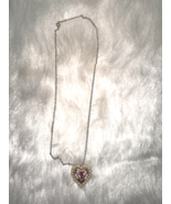 Vintage Heart Pendant Necklace Pink Gem Faux Pearl Silver Tone Chain Jewelry - $11.88