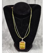 KC Necklace Womens Gold Amber Green Silver Tone Pendant Retro Beaded Chain - £20.27 GBP