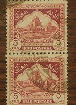 000 Block of 2 Vintage Iraq Postage Stamps 5 Fils Mausoleum King Faisali - $6.99