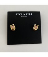 COACH C Gold Tone with Pink Rose Quartz Stone Fashion Stud Earrings NEW ... - £24.45 GBP