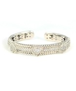 Judith Ripka CZ Heart Cuff Bracelet REAL Solid .925 Sterling Silver 43.7 g - $4,093.41 MXN